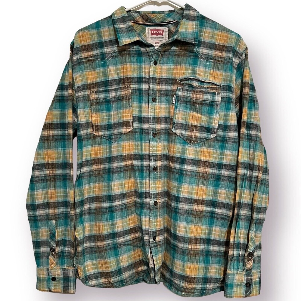Levi’s Men’s Fantane Castlerock Plaid Shirt Size Large 100% Cotton Button Up